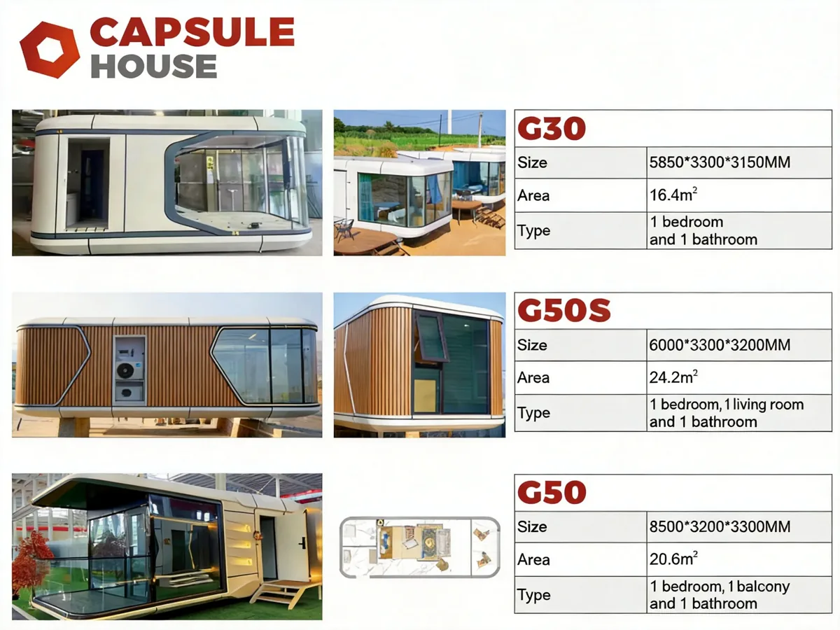 Capsule House G30, G50S and G50 model sheet