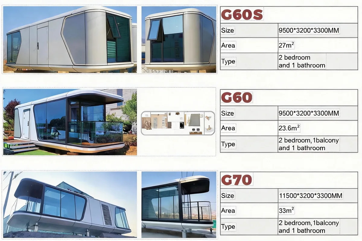 Capsule House G60S, G60 and G70 model sheet