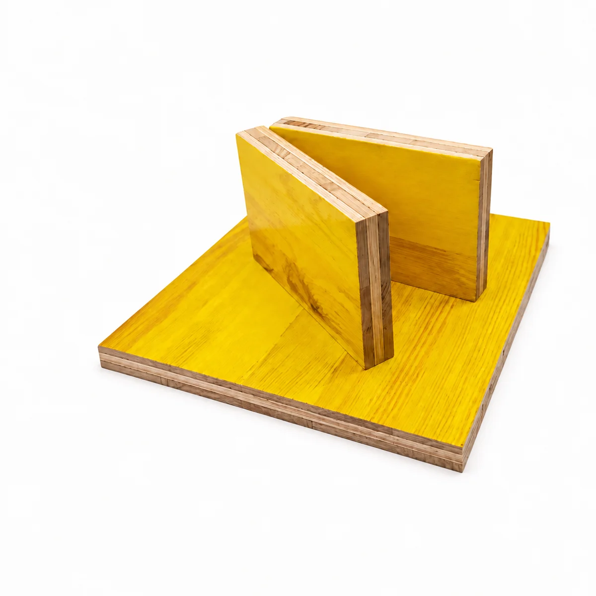 Yellow three-ply shuttering panels for formwork